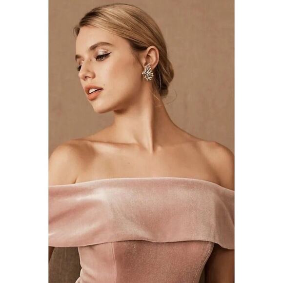 Anthropologie BHLDN Fawn Velvet Maxi Dress Size 4 Rose Pink Off Shoulder Wedding - Picture 4 of 16